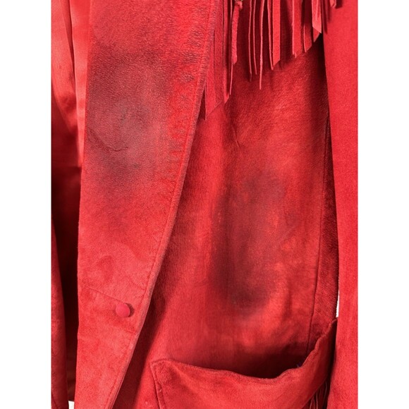 Patricia Wolf Pig Suede Red Leather Jacket Fringe Beads Western Cowgirl DEFECTS - Picture 3 of 16